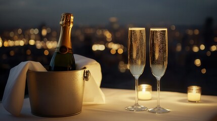 Elegant Rooftop Champagne. AI generated illustration