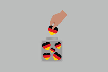 A hand put Germany hearts in a bowl, German national symbol, Germany country flag is a symbol of freedom, Vector illustration, Digital illustration
