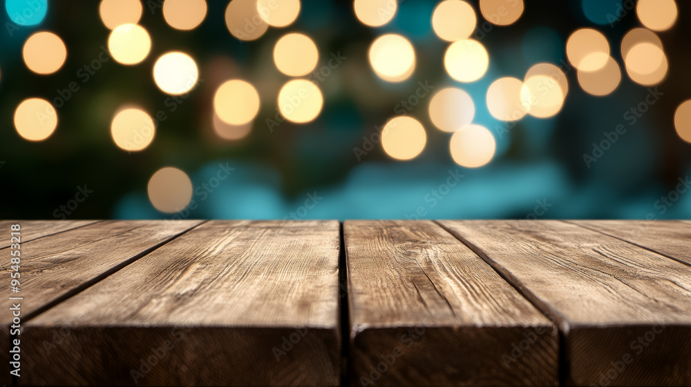 Poster wooden table with a soft pastel bokeh background gently blurred creating an inviting atmosphere