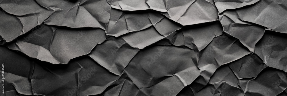 Poster wrinkled black paper background with intense creases and sharp lines textured for a gritty appearanc