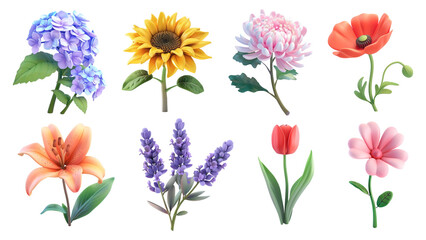 PNG 3d flower element set, transparent background