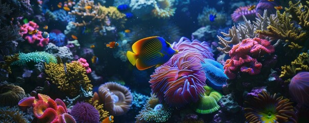 Vibrant angelfish exploring vibrant coral gardens, 4K hyperrealistic photo