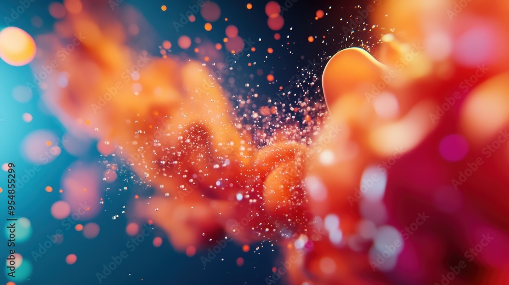Poster hyperrealistic 3d particles slowly dispersing and fading into the background, with subtle color tran