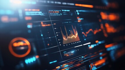 Obraz premium Looping animation of a financial dashboard with real-time data streams, line graphs, and pie charts, designed to convey a high-tech, data-driven environment