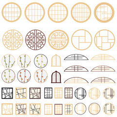 いろいろな形の障子イラストセット　ベクター　四角・丸型デザイン　和