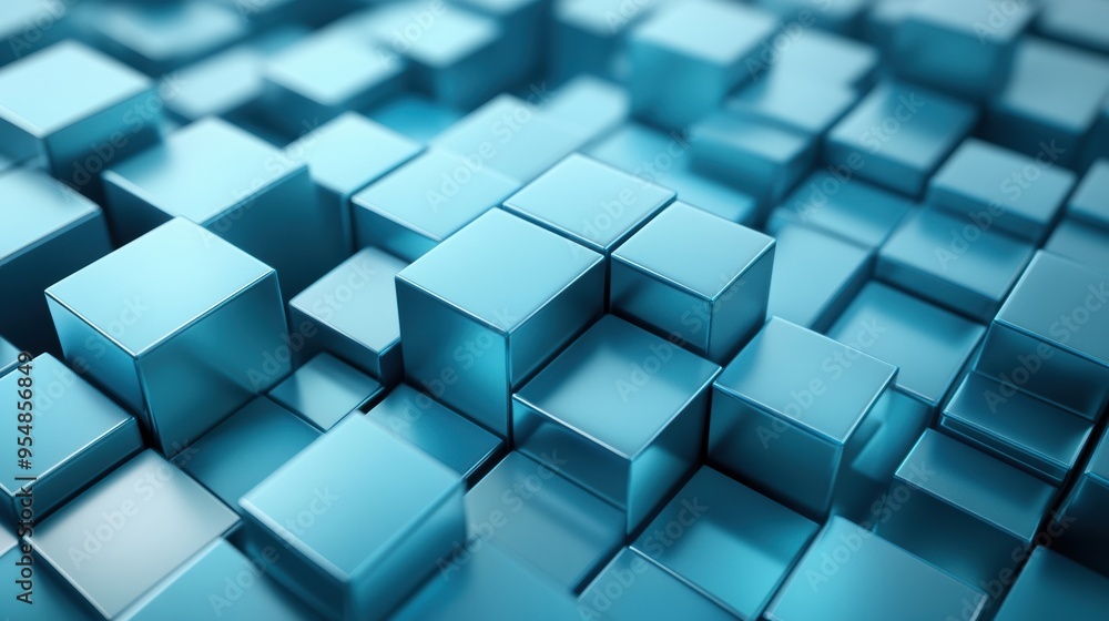 Poster a 3d grid of cubes with shifting perspectives, a sense of depth and motion