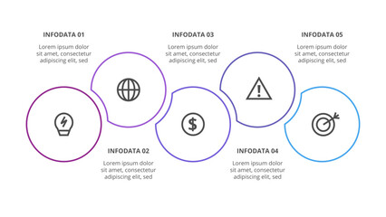Line Infographics. Template for growth chart, graph, presentation, chart. Business startup lamp concept with 5 options, parts, steps, processes.
