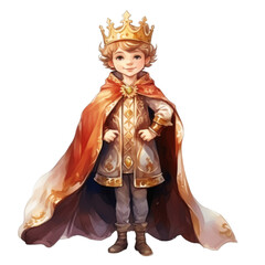 Fototapeta premium Young Boy King in Golden Crown and Red Robe