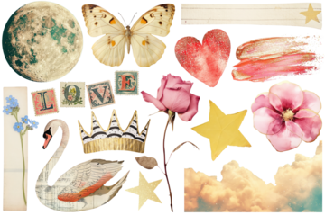PNG Ephemera collage element set, transparent background