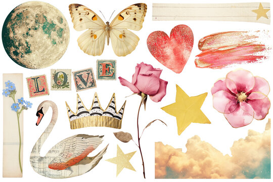 PNG Ephemera collage element set, transparent background