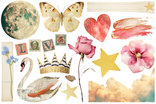 PNG Ephemera collage element set, transparent background