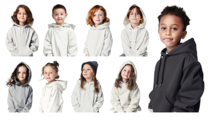 PNG cool kids wearing hoodies element set, transparent background