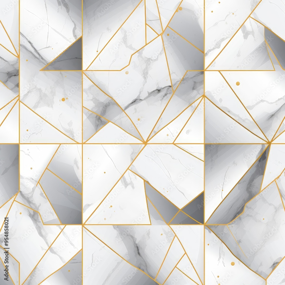 Poster a geometric pattern featuring marble textures with golden lines, suitable for backgrounds or design 