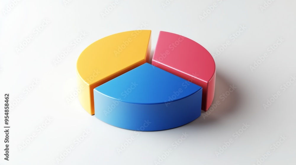 Poster a 3d pie chart on a white background, with one segment slightly pulled out to emphasize a specific d