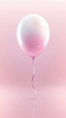 Single Pink Balloon on a Pink Background with a White Ribbon.
