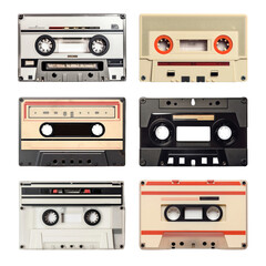 Fototapeta premium PNG vintage cassette tape element set, transparent background
