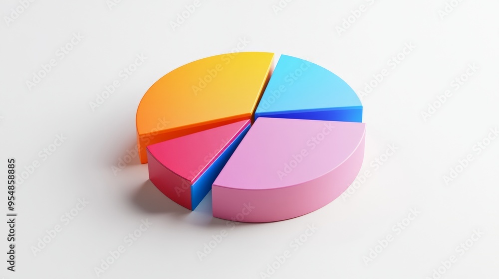 Poster a 3d pie chart on a white background, with one segment slightly pulled out to emphasize a specific d