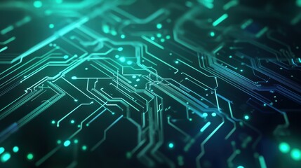 Obraz premium a digital circuit board with glowing blue and green lines, symbolizing modern technology