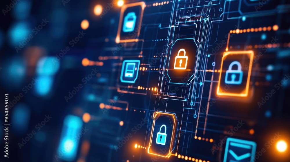Poster a digital wallet interface with encrypted icons, representing secure online transactions