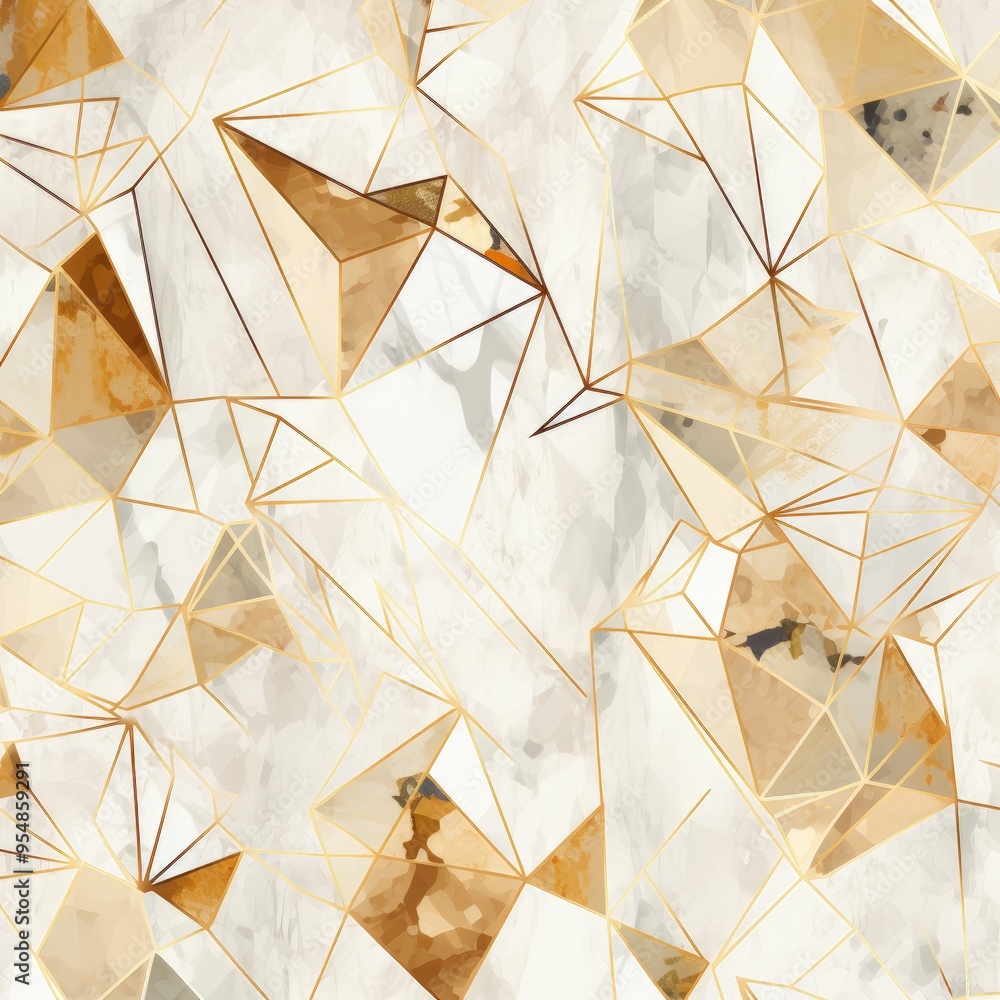 Poster a geometric pattern featuring abstract shapes in gold and cream tones, ideal for backgrounds or desi