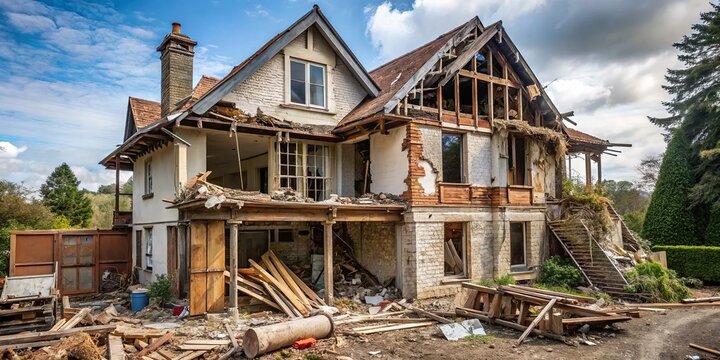 The project of restoring the severely damaged house was fraught with difficulties, involving daunting tasks and hefty