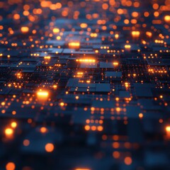 Obraz premium Abstract Digital Circuit Board with Glowing Orange Lights - Technology Background