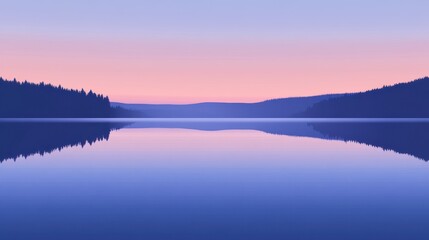 Fototapeta premium Serene Sunset Over a Still Lake with Silhouetted Forest