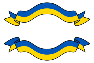 Official Ukraine Flag Ribbon in Blue-Yellow Colors, Waving on White Background, Flat Cartoon Style, Vector Illustration for Graphic Design Elements, Editable and Scalable EPS File