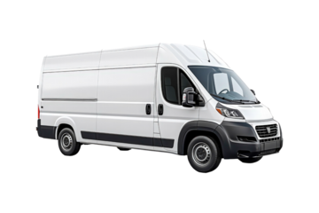 A cargo van for transportation services is isolated on a white background, suitable for mockups, advertising, logistics, and delivery concepts