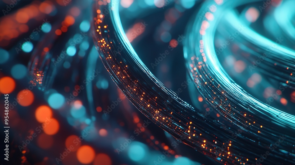 Poster abstract close-up of glowing strands and luminous particles creating a vibrant, dynamic environment 