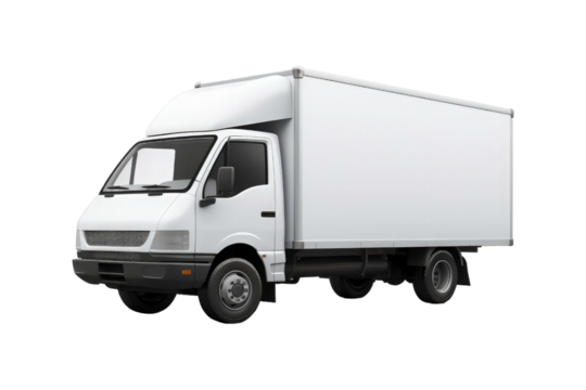A cargo van for transportation services is isolated on a white background, suitable for mockups, advertising, logistics, and delivery concepts