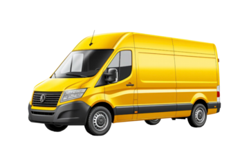 A cargo van for transportation services is isolated on a white background, suitable for mockups, advertising, logistics, and delivery concepts