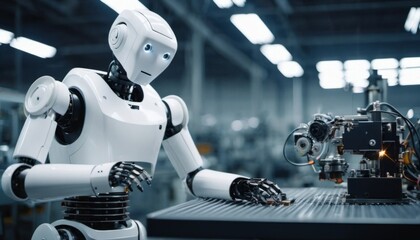 Fototapeta premium .Robotic manufacturing, the factory of the future. Generative ai