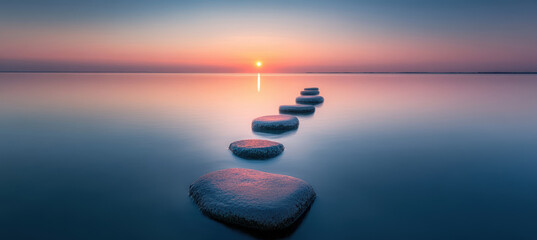 Obraz premium Sunrise Over Stone Path and Sea