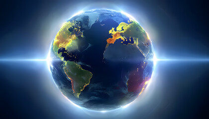 Fototapeta premium Earth Surrounded by Soft Glowing Halo with Colorful Continents Representing Diversity and Unity on World Peace Day.