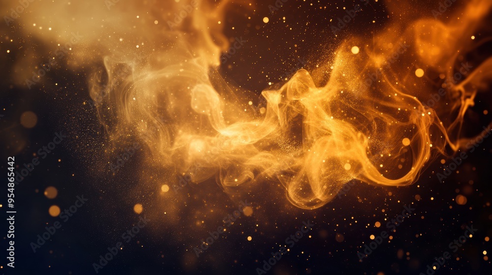 Poster swirling dust particles illuminated by a single light source, giving a mysterious and ethereal effec