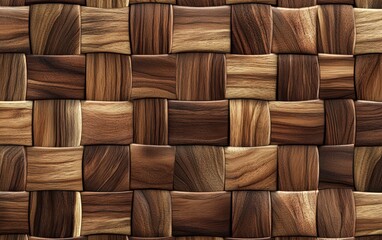 Fototapeta premium Seamless Pattern of Interwoven Wooden Squares - Brown, Walnut, and Light Wood Texture Background