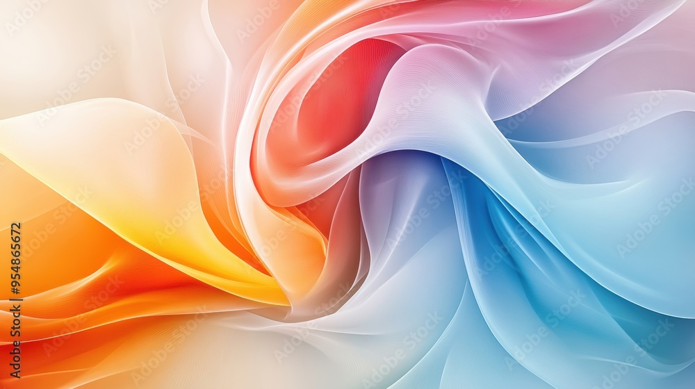 Poster swirling, multicolored abstract shapes with soft gradients, a dynamic and modern visual effect