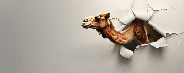 Fototapeta premium The Camel's Journey Through an Islamic Wall, A Surprising Moment on Eid al-Adha, Ideal for Eid al-Adha Celebrations
