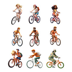 Fototapeta premium PNG 3D people biking element set, transparent background