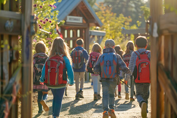 Fototapeta premium 学校への朝の登校シーン