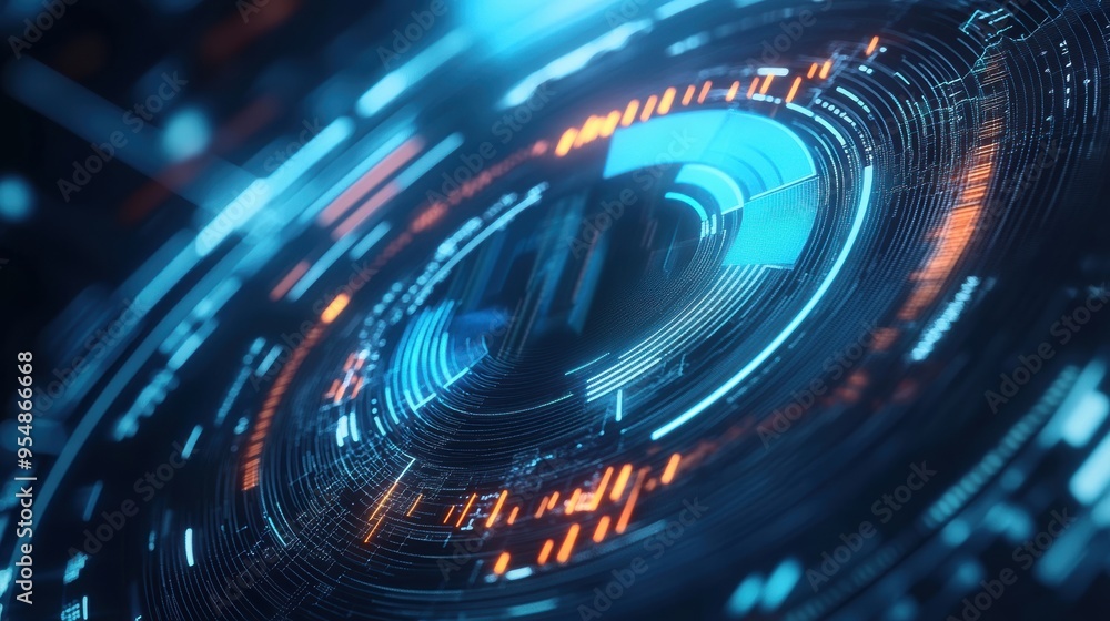 Aufkleber seamless loop of animated financial data with glowing lines and pie charts, set against a dark, slee