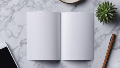 white book lying on white marble table mockup, ai generated, ai