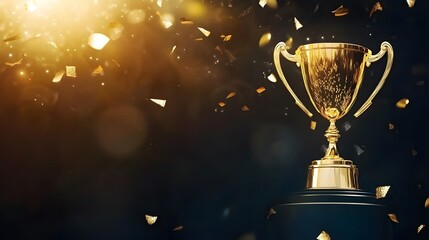 Golden Trophy and Confetti on Dark Background, Success Award Banner for Victory Celebration and Premium Service Achievement Presentation