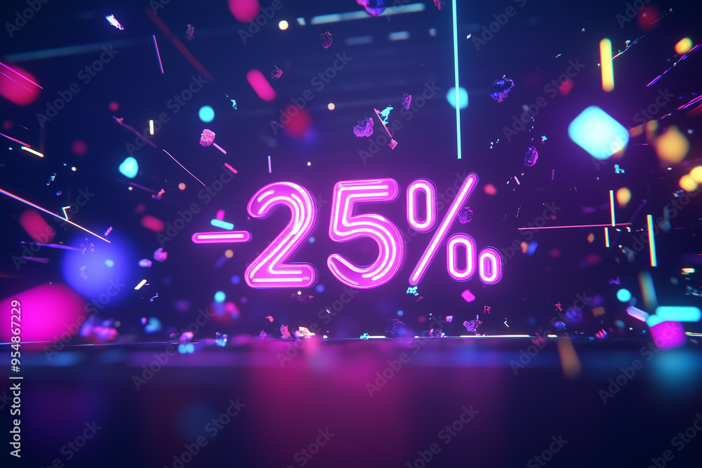 Aufkleber glitched neon sale design with dynamic particles creating an electrifying discount atmosphere