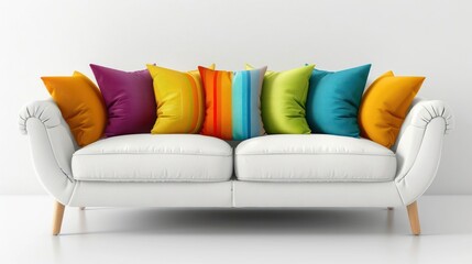 White sofa with colorful pillows in a modern living room.