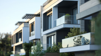 Obraz premium Residential area, terraced house. Creative background with buildings perfect for real estate agent website. 