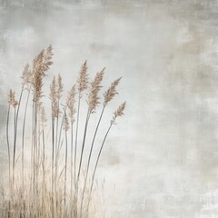 Abstract Watercolor Painting of Dried Grass on a Neutral Background.