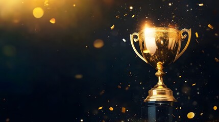 Golden Trophy and Confetti on Dark Background, Success Award Banner for Victory Celebration and Premium Service Achievement Presentation