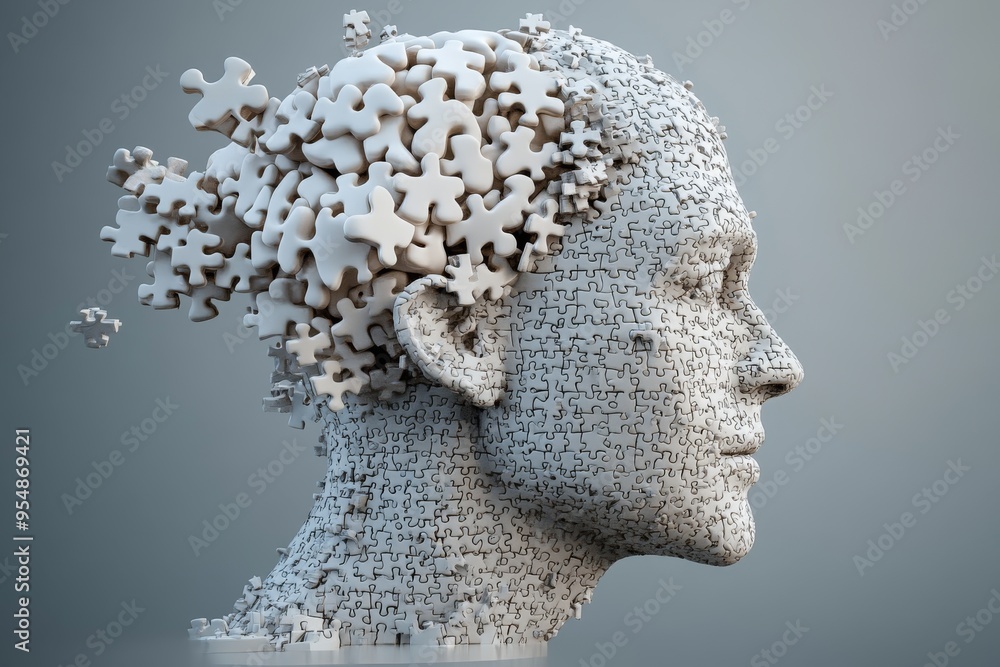 Poster ventromedial prefrontal cortex brain chemistry digital sculpture of a womans head dissolving into pu